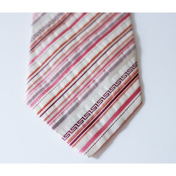 VTG VERSACE Barocco Medusa Greek Key Striped Tie Old Money Luxury Wedding Career - Picture 7 of 16